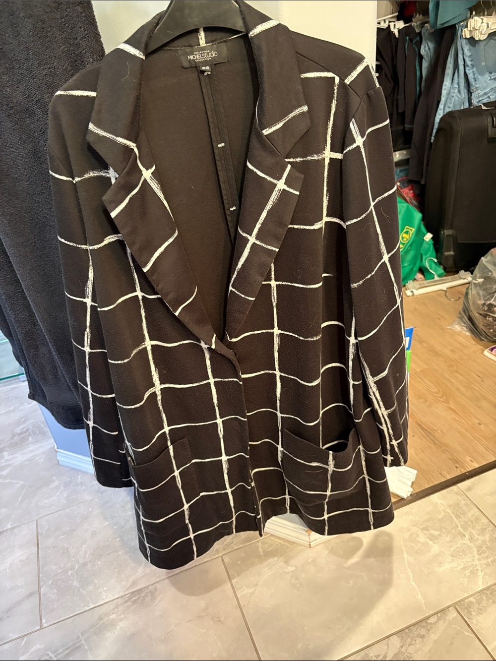 Michel Studio Black Blazer with White Windowpane Grid